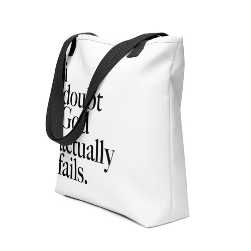 idgaf. Proof I Tote bag in Black, front view - i doubt God actually fails