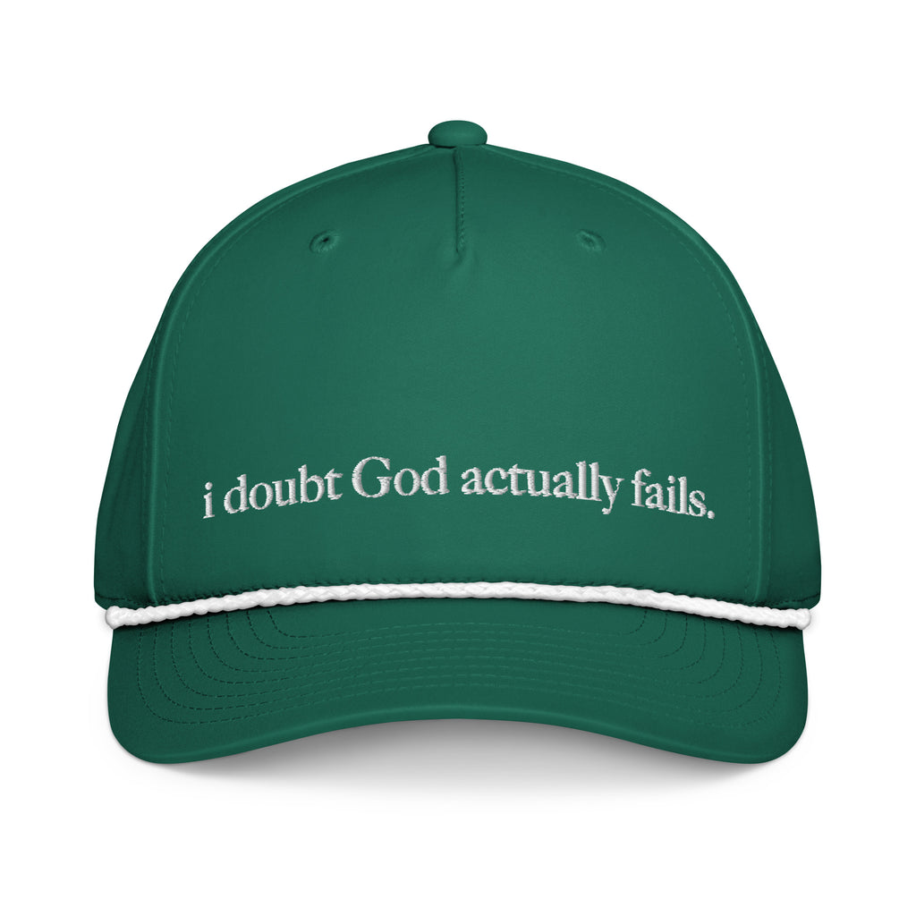 idgaf. Proof I Rope Cap in Kelly and White, front view - i doubt God actually fails