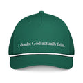 idgaf. Proof I Rope Cap in Kelly and White, front view - i doubt God actually fails