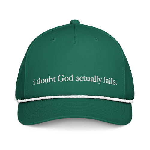 idgaf. Proof I Rope Cap in Kelly and White, front view - i doubt God actually fails