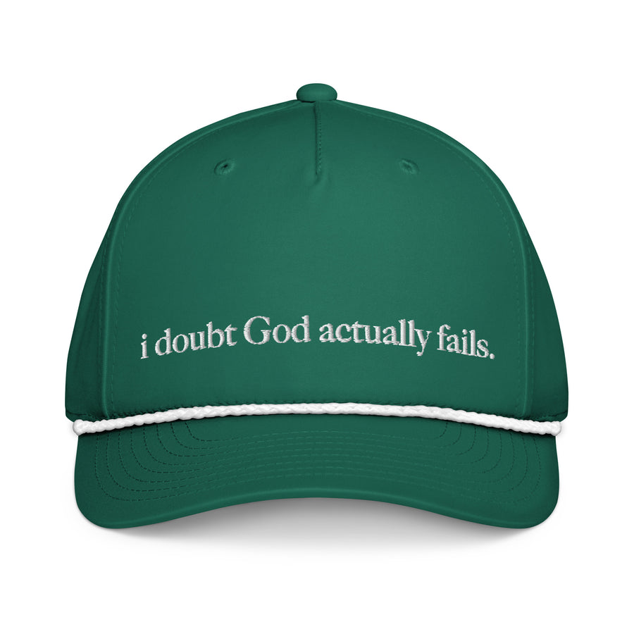 idgaf. Proof I Rope Cap in Kelly and White, front view - i doubt God actually fails